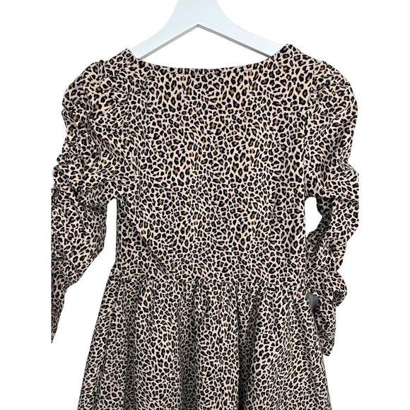 Topshop Leopard Print Puff Sleeve Fit & Flare Mini Dress Brown Tan Sz 6 - Picture 10 of 12